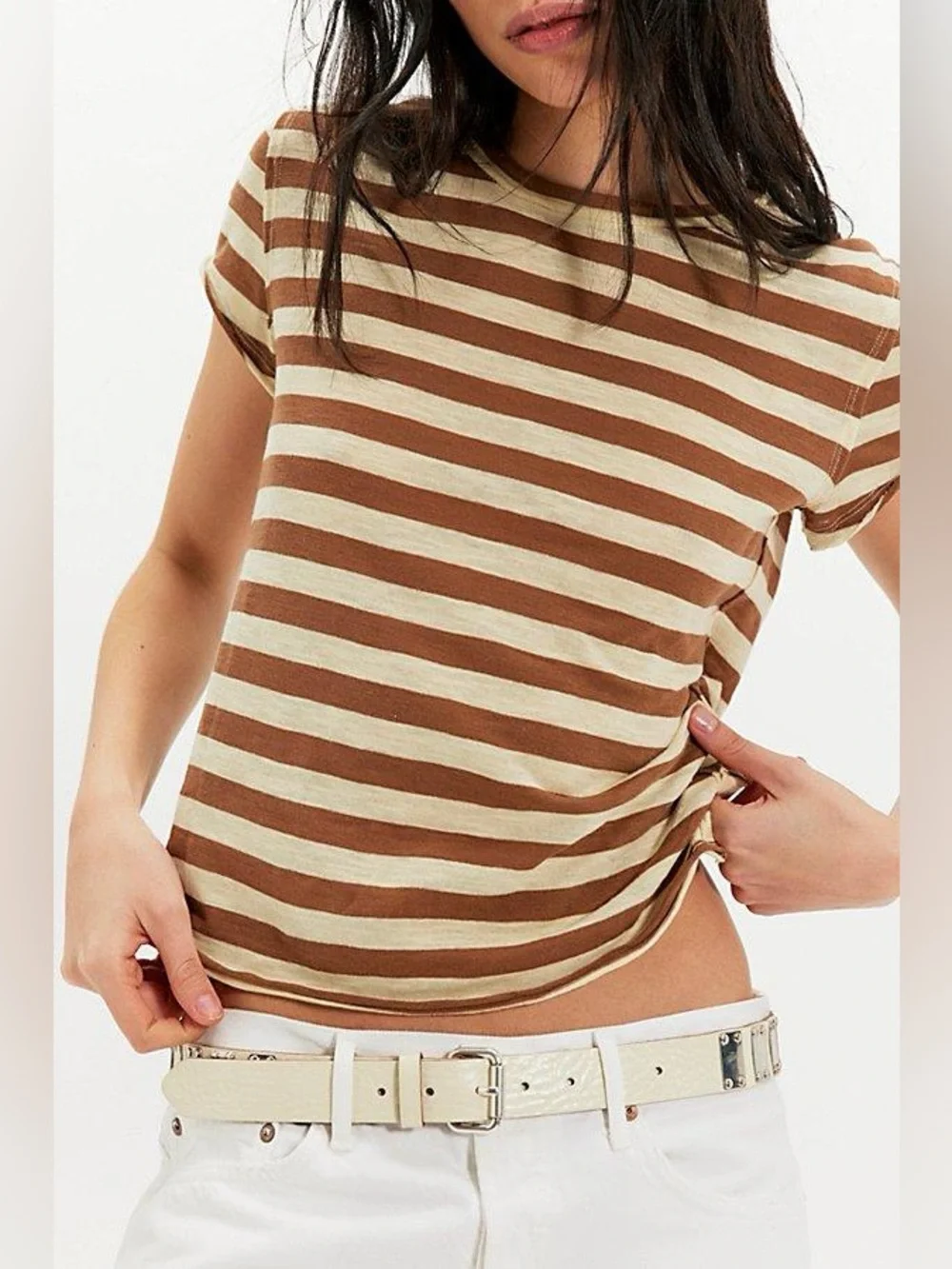 NWT! Free People We The Free Nora Striped Cotton Tee Sz Large